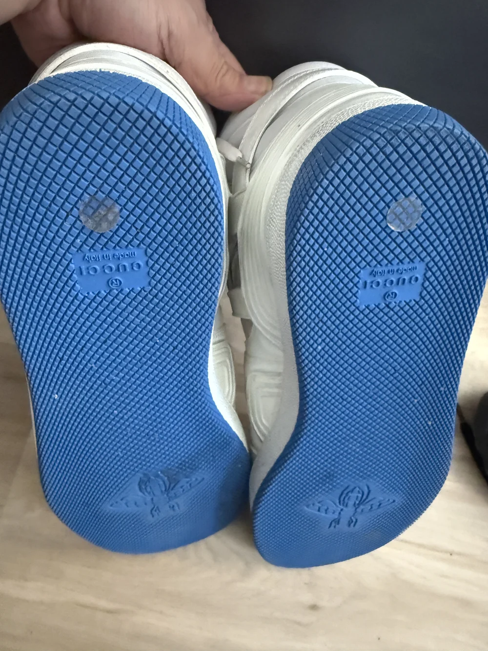 Gucci White High-Top Leather Sneakers with Subtle Blue Accent